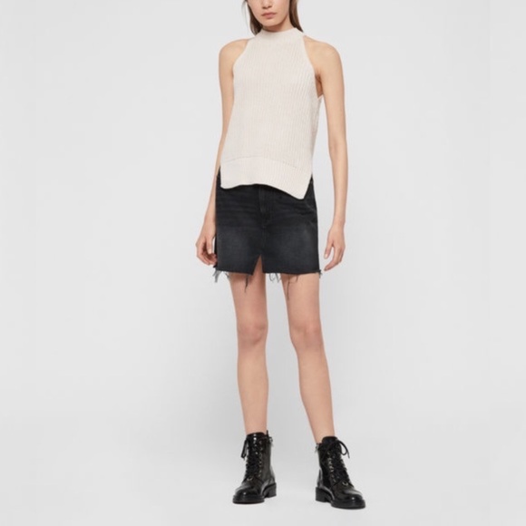 ALL SAINTS Lila Eyelet Black Denim Mini Skirt NWT - Picture 2 of 9